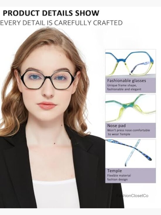 4-Pack Blue Light Blocking Reading Glasses Diamond-Shaped Frame Spring Hinge main image 6